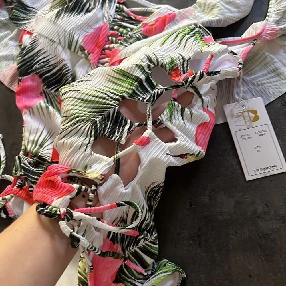 NWT TiniBikini tropical print ruffle swimsuit XL​